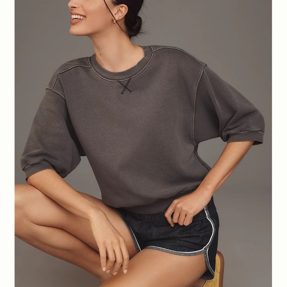 Anthropologie Pilcro Niki Bubble Sweatshirt short sleeve casual crewneck large